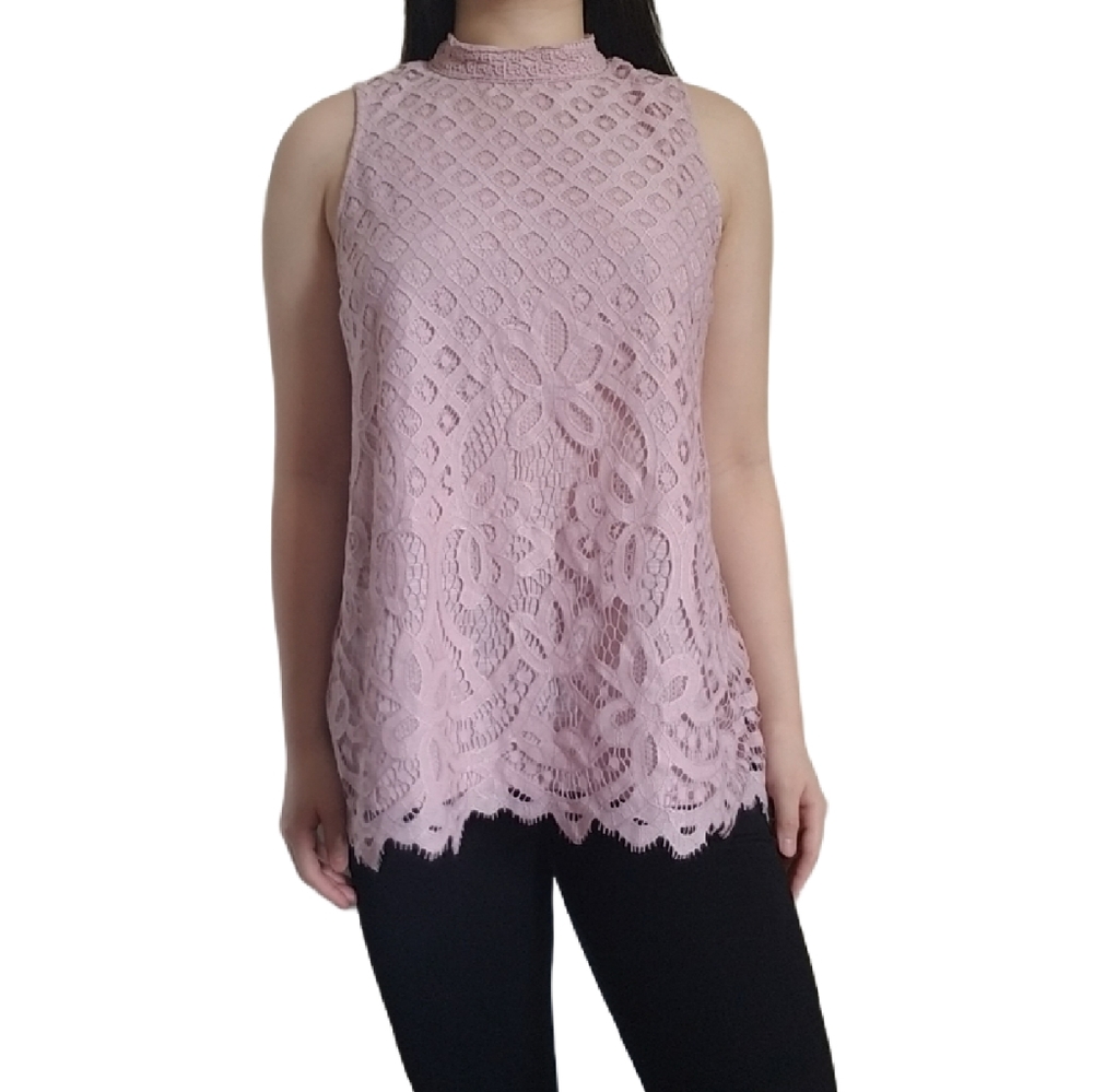 Blush Lace Front Mockneck Blouse